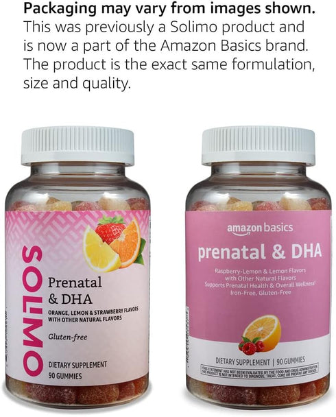 Amazon Basics Prenatal & DHA Gummy, Rasberry & Lemon Flavor, 90 Count (Previously Solimo)...