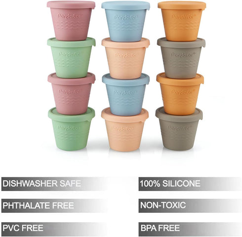 PandaEar 12 Pack Silicone Baby Food Storage Containers, 4 oz Reusable Small Snack Containers Freezer Storage with Airtight Lids Leak Proof for Inf...