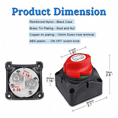 HMY Waterproof Heavy Duty Battery Isolator Switch ON-Off 12-50V Marine Battery Switch for Boat Car RV ATV UTV Vehicle Ship Boat Small Yacht RV Cam...