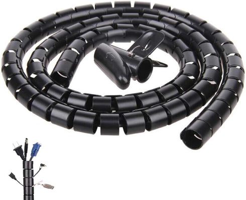 Black Spiral Winding Cable Management Pipe Wire Wrap Line Coiled Tube, Flexible Cord Covered Protective Bundler Sleeve Hose for Office, Computer, ...