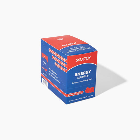 Soultox Energy Mushroom Gummies Strawberry - Vegan Formula with Ginseng, Cordyceps, Caffeine, Vitamin B12 - Boosts Energy and Cognitive Function -...