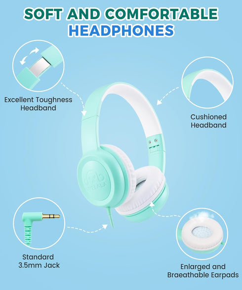 C3 Kids Headphones Wired, On-Ear Wired Headphones for Boys Girls with 3.5mm Jack, Foldable, Adjustable Headband, Child Headphones for School Home ...
