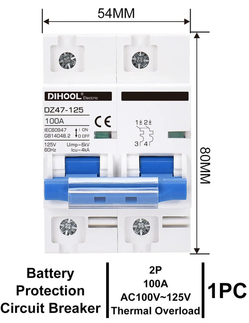 DIHOOL 100 Amp Circuit Breaker DIN Rail Mount 2 Pole AC 110V Low Voltage disconnect switch...