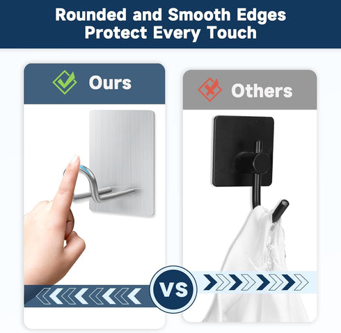 Self Adhesive Hooks Heavy Duty, Large Stainless Steel Towel Hooks, No Drill Sticky Hooks, Long Stick on Shower Wall Hooks for Hanging Hat Coat Key...