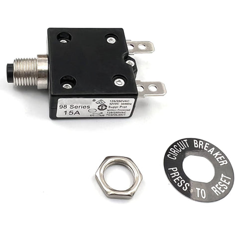 15 Amp Push Button Thermal Circuit Breaker 12-50V DC 125-250V Volt AC 15A...