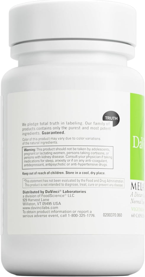 DaVinci Labs Melatonin-3 - Sleep Supplement & Antioxidant & Immunity Support with 3 mg Melatonin* - Vegetarian - Gluten Free - 60 Capsules...