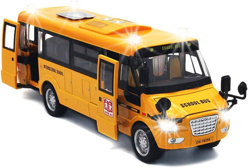 9" Pull Back School Bus,Light Up & Sounds Die-cast Metal Toy Vehicles with Bright Yellow and Openable Doors...