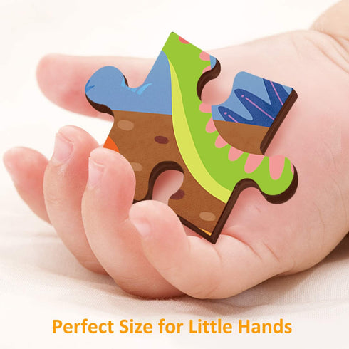 24 Piece Puzzles for Kids Ages 3-5, Unique Pieces Dinosaur Puzzle for Kids Ages 2-4, Wooden Jigsaw Puzzle for 2 3 4 5 Year Old Toddlers with Puzzl...
