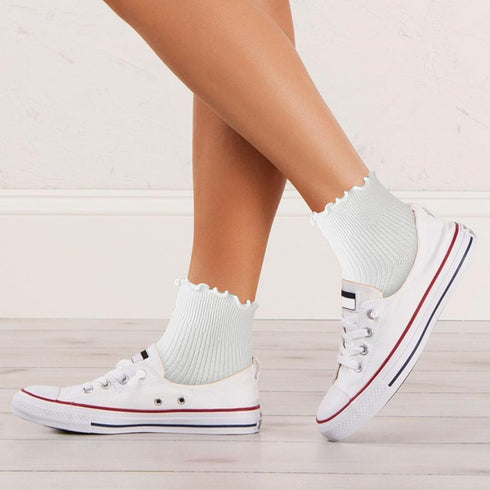 3 Pairs White Ruffle Socks Women Cute Casual White Ruffle Turn-Cuff Casual Ankle Socks Breathable Cylindrical Cotton Crew Socks Fashionable Seamle...