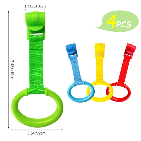 4pcs Plastic Baby Crib Pull Rings Kids Walking Exercises Assistant Stand Up Rings playpen Pull Ring Baby Cot Hanging Rings for Infant Baby Toddler...