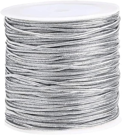 Elastic Cords Stretch Cord Ribbon Metallic Tinsel Cord Rope for Craft Making Gift Wrapping 1 mm 20 Yards (Silver)...