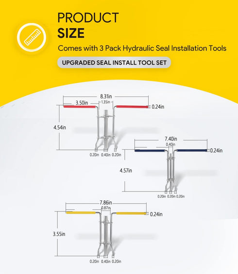3 Pack Hydraulic Seal Installation Tools, Hydraulic Cylinder Piston Repair Seal Kit, U-Cup Rod Seal Installation Tool Kits Upgraded Seal Twistor I...