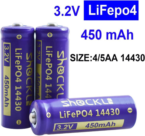 (2-Pack Shockli 14430 3.2V 450mAh LiFePO4 Rechargeable Solar Battery for Outdoor Solar Garden Light?Shorter Than AA!?...