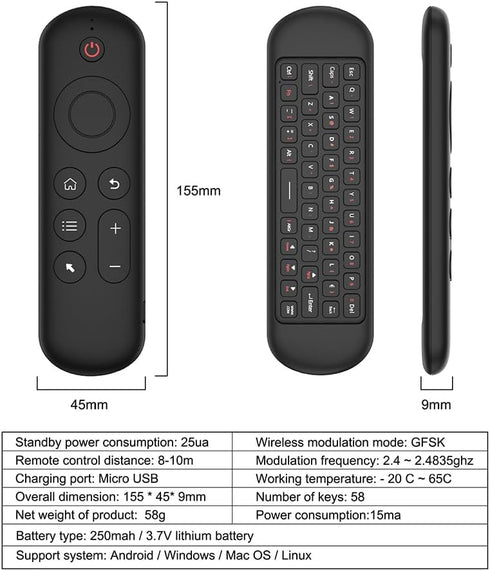 LUVI Air Mouse Remote Control Mouse Wireless Mini Keyboard 2.4G & BT5.2 Motion Sensing Backlit Rechargeable Compatible with Android TV Box/PC/Smar...