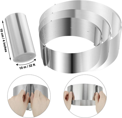 6-12 Inch Stainless Steel Adjustable Cake Mold Ring Mousse Baking Mould with Collars, 4 x 394 Inch Clear Strips, Transparent Rolls, Mousse Acetate...