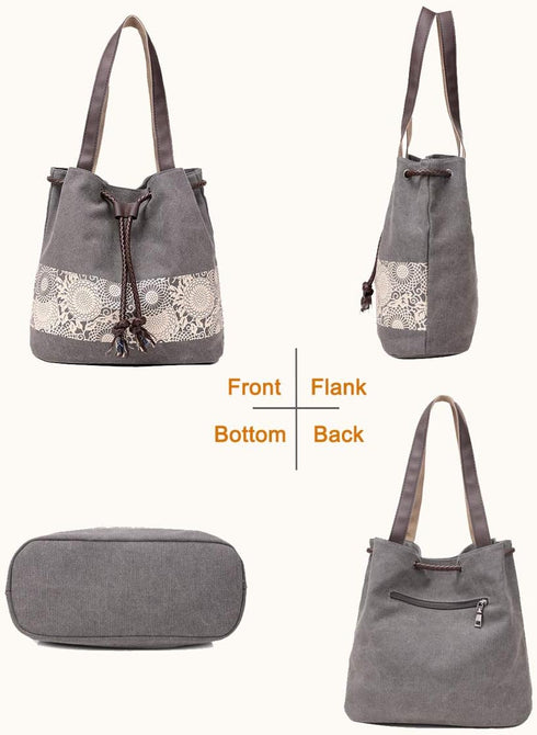 Women Printing Canvas Shoulder Bag Casual Hand Bags Purse Retro Tote Bags...