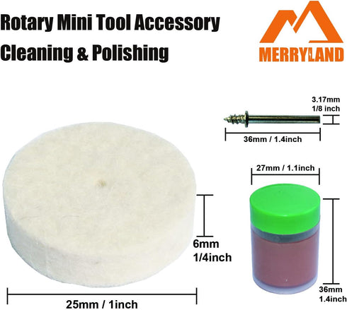 Merryland Flet Polishing Wheel for Dremel 125pcs, Polishing Pad Buffing Wheel 1inch 120pcs Polishing Compound Paste 1pcs and Mandrel 4pcs, Rotary ...