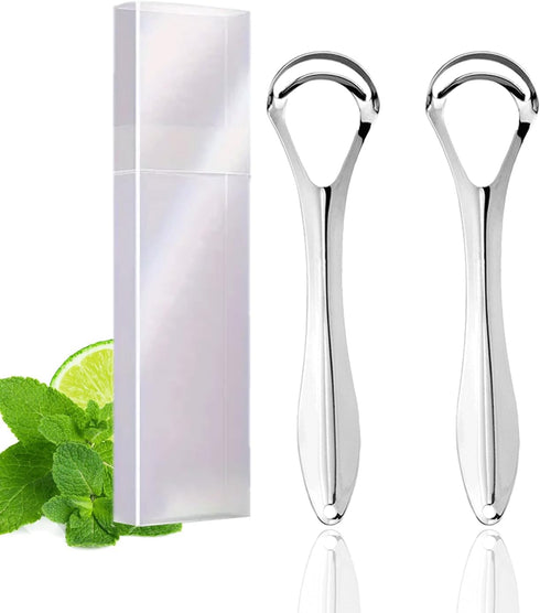 2 Pack Tongue Scraper with Travel Case, Medical Grade Metal Tongue Scrapers for Adults & Kids, Dual-Layer Tongue Cleaners Set for Fresh Breath, St...