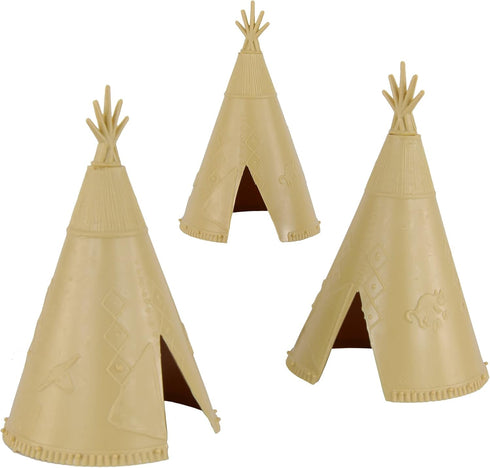 BMC Classic Plains Indian Teepees - Tan 3pc Western Plastic Playset Accessories...