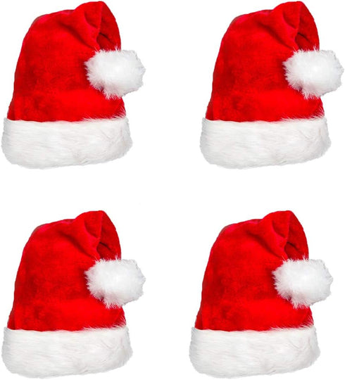 AOGU 4 Pack Plush Santa Hat Confortable Velvet Red Christmas Hat for Christmas Party Favors Fit for Adults and Kids...