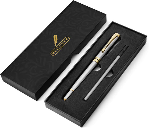 BEILUNER Ballpoint Pens, Stunning Silver Chrome Metal Pen with Golden Trim, Best Ball Pen Gift Set for Men & Women, Professional, Executive, Offic...
