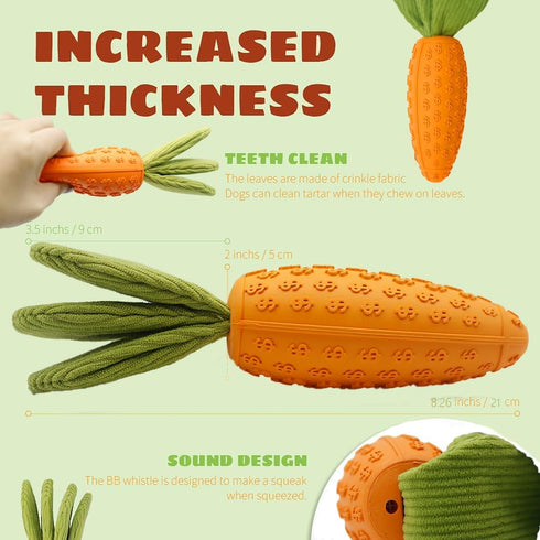Dog Chew Toy, Carrot Dog Squeaky Toys for Aggressive Chewers & Latex Dinosaur Dog Toys, Natural Rubber Milk-Flavored Dog Teeth-Cleaning Toy for Pu...