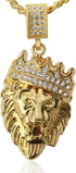 Hip Hop Jewelry Gold Crown Lion Head Pendant Iced Out Clear Rhinestones – Diamonds Prong Set - Curb Cuban Chain Stainless Steel Necklace (styleA)...