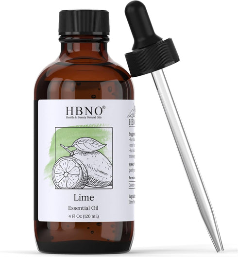 HBNO Lime Essential Oil - Huge 4 oz (120ml) Value Size - Natural Lime Oil, Cold Pressed - Perfect for Cleaning, Aromatherapy, DIY, Soap & Diffuser...