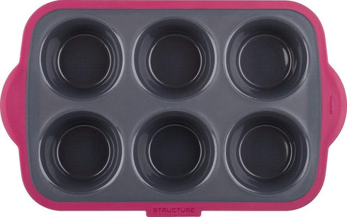 Trudeau Structure Silicone Pro Muffin Pan, 6, Grey/Burgundy (09912093)...
