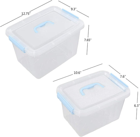 Hespama 2 Pack Lidded Storage Bin, Plastic Latching Container Box with Handle, 12 Quart & 6 Quart...