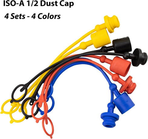 1/2 ISO-A & ISO5675 Hydraulic Quick Coupler Male Dust Cap and Female Plug Cover, Red Rubber Dust Caps/Plugs with Retention Ring Keeps Cap Attached...
