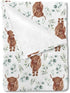 Highland Cow Eucalyptus Leaf Baby Blanket Boys Gift, Western Farm Animal Yak Flannel Fleece Nursery Swaddle Receiving Blankets, Soft Lightweight N...