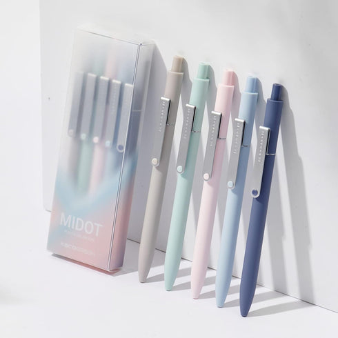 Kaco MIDOT Gel Ink Pens 5 Pieces All Black Ink 0.5mm Fine Point Retractable Soft Touch Grip Aesthetic Cute Colored Pens Office School Supplies Sta...