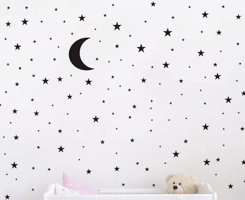 Moon and Stars Wall Decal Vinyl Sticker for Kids Boy Girls Baby Room Decoration Good Night Nursery Wall Decor Home House Bedroom Design YMX16 (Bla...