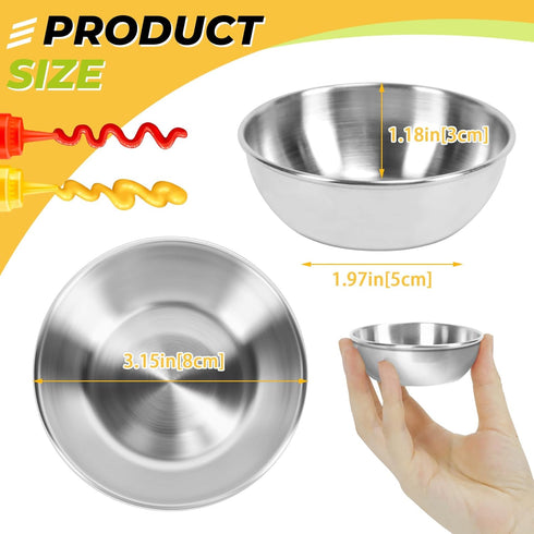 BILLIOTEAM 6 Pcs Stainless Steel Sauce Dishes, Round Seasoning Bowls, Mini Appetizer Plates, Sushi Dipping Bowl Mixing Saucers (3.15 x 1.18 Inch)...
