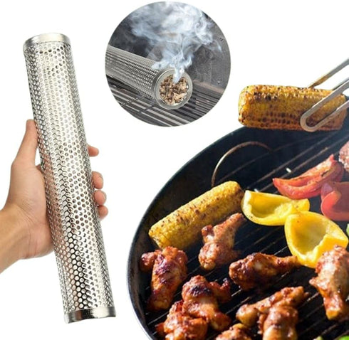 Dependable Industries Inc. Essentials Stainless Steel BBQ Grill Smoker Tube for Wood Pellet Pipe Smoking Meat Box 12" Long Cylinder...