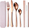AARAINBOW 7 Pieces Stainless Steel Flatware Set Portable Reusable Cutlery Set Travel Utensils Set Including Chopsticks Knife Fork Spoon Straws Cle...