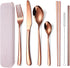 AARAINBOW 7 Pieces Stainless Steel Flatware Set Portable Reusable Cutlery Set Travel Utensils Set Including Chopsticks Knife Fork Spoon Straws Cle...