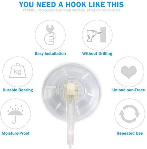 Clear Plastic Suction Cup Hook, oobest 6 Pack Ultra Heavy Duty Hooks Strong Power Lock Hooks Vacuum Traceless Hooks Smooth Waterproof Oil-Proof Wa...