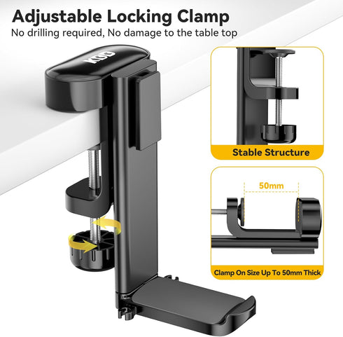 KDD 4 in 1 Desk Cup Holder - Clamp on Under Desk Headphone Hanger - Rotating Headphone Holder Detachable Pen Cup Holder Desk Storage for Cup, Phon...