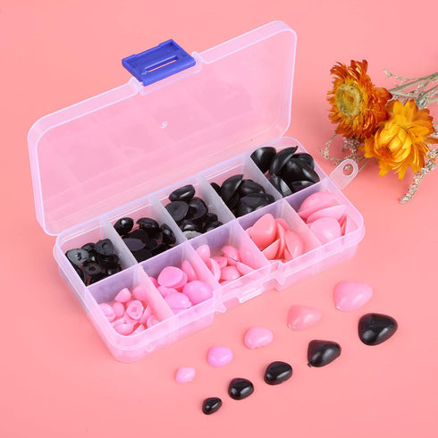 Yetaha 150PCS Plastic Nose, 5 Sizes Craft Triangle Nose for Stuffed Animals Doll, Bear, Dog, Puppet DIY Making, Black&Pink...