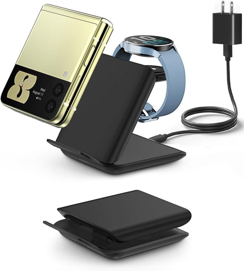 Fast Wireless Charger for Samsung - 2 in 1 Foldable Travel Charging Station, Compatible with Samsung Galaxy Z Flip 6/5/4 Series and Motorola Razr+...