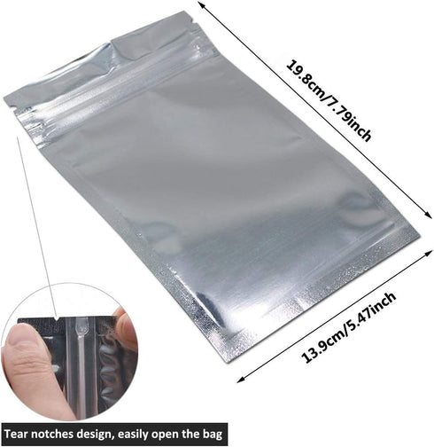 50 Pack Mylar Bags - 5.5x7.8 Inch Resealable Clear Zip Lock Food Storage Bags, Food Safe Plastic Aluminum Material - Silver...