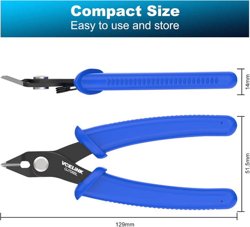 VCELINK Small Wire Cutter Spring-loaded GJ706BL, Precision Flush Cutter Pliers Diagonal Cutters for Electronics, Jewelry Making, Model Craft and 3...