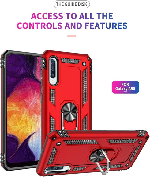 Military Grade Drop Impact for Samsung Galaxy A50 Case 360 Metal Rotating Ring Kickstand Holder Magnetic Car Mount Armor Heavy Duty Shockproof Cas...