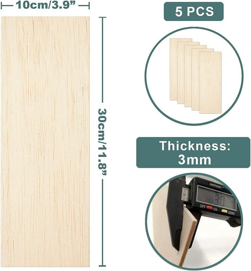 Balsa Wood Sheets 1/8" Inch Thick 12" x 4" Unfinished Wooden Board by Craftiff (5 Pack)...