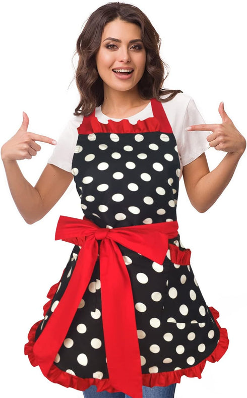Violet Mist Vintage Apron for Women with Pockets - Cute Polka Dot Retro Stylish Apron, Red...
