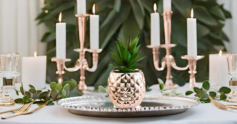 Porcelain Potted Artificial Succulent 7.8" Pineapple Ananas Plant Home Office Kitchen Window Bathroom Decoration (Rose Gold)...