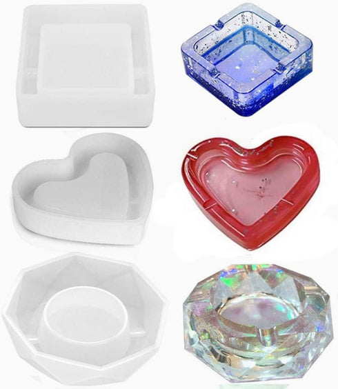3 Pack Resin Silicone Mold,Urvoo Resin Casting Molds DIY Square Heart Rhombus Shape Resin Silicone Ashtray Molds for DIY Home Resin Casting Craft...