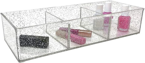 Isaac Jacobs Large 3-Compartment Acrylic Stackable Organizer (12.9" L x 5" W x 2.7" H), Multi-Sectional Tray & Storage Solution for Makeup, Craft ...